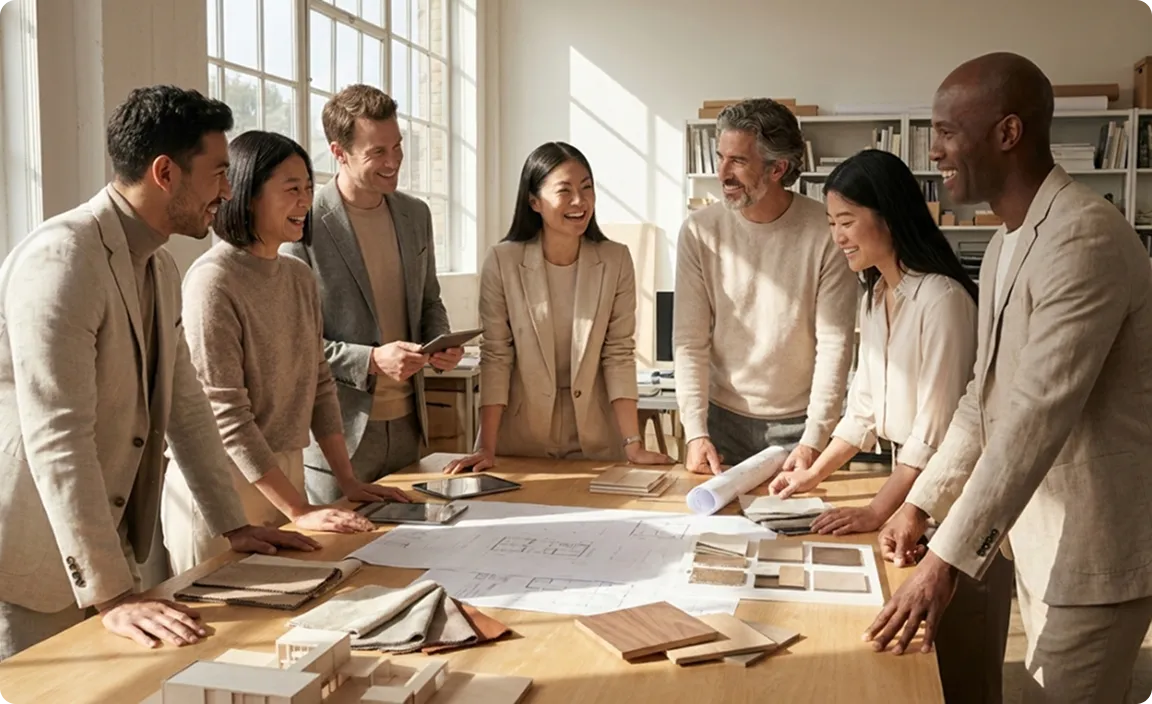 Equipe de arquitetos da NORD alinhando detalhes construtivos